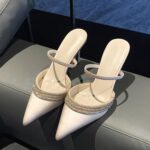Pointed-Toe Rhinestone Mule Heels