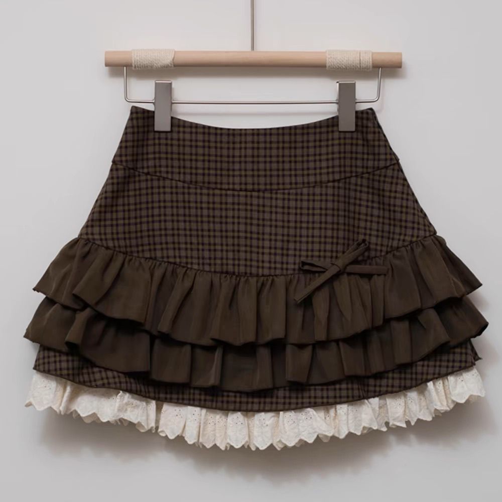 69177aea-f112-4baa-9535-04b59a96740d High Waist Lace Bow Mini Skirt - Image 1