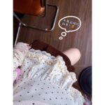 Bow Heart Polka Dot Lace V Neck Top - Image 3