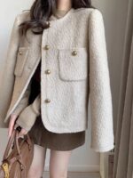 Women’s Round-Neck Tweed Jacket with Quilted Lining