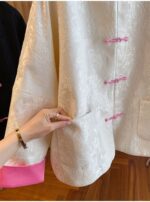 Women’s Jacquard Jacket with Pink Frog Buttons - Image 7