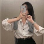 Retro Korean Striped Oversized Long Sleeve Shirt - Image 16
