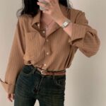 Retro Korean Striped Oversized Long Sleeve Shirt - Image 15