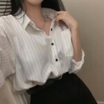 Retro Korean Striped Oversized Long Sleeve Shirt - Image 9