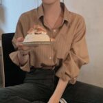 Retro Korean Striped Oversized Long Sleeve Shirt - Image 8