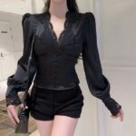 V-Neck Lace Satin Slim-Fit Crop Top - Image 10