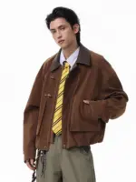 Men’s Boxy Barn Jacket with Leather Collar & Utility Pockets - Image 6
