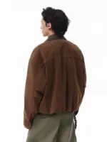 Men’s Boxy Barn Jacket with Leather Collar & Utility Pockets - Image 8