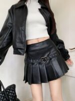 Women's PU Leather Pleated A-Line Mini Skirt - Image 7