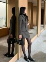 Houndstooth Double-Breasted Blazer & Skirt Set - Image 6