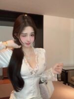 V-Neck Lace Satin Slim-Fit Crop Top - Image 6