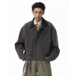 Men’s Boxy Barn Jacket with Leather Collar & Utility Pockets - Image 2