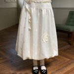 Embroidered High-Waist Puff Midi Skirt