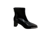 Chunky Heel Square Toe Black Patent Leather Boots - Image 7