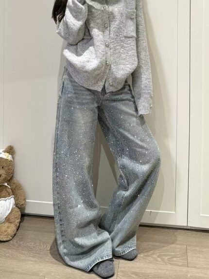 Rhinestone High-Waist Straight-Leg Jeans