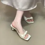 Open-Toe Satin Bow Block Heel - Image 6