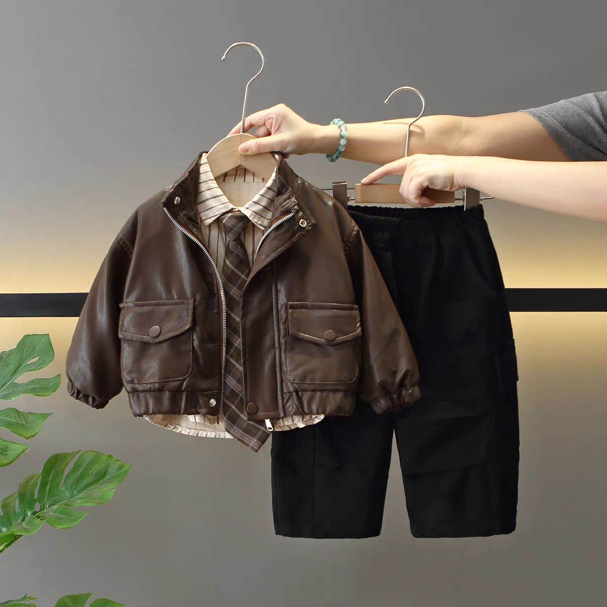 d12fa589-fd3d-4853-8eb0-7bccfa289803 Boys Faux Leather Jacket Three-Piece - Image 1