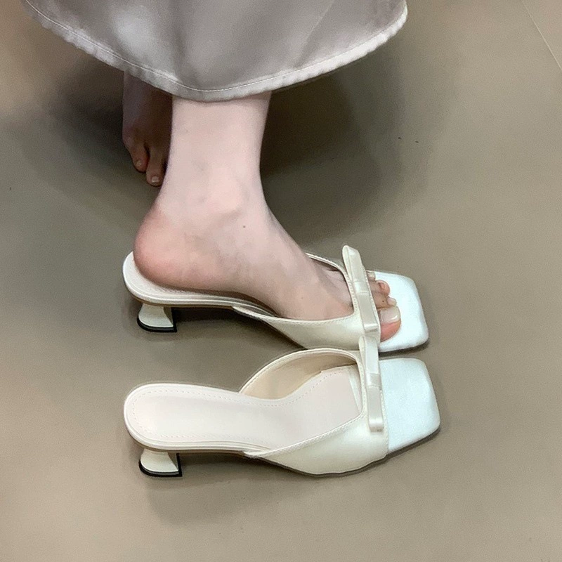 e9637103-00d7-4c50-ac55-d0afe817c672 Open-Toe Satin Bow Block Heel - Image 1