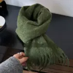 Women's Thick Fleece Winter Scarf – Korean Style Solid Color Warm Shawl with Fringes - Image 6